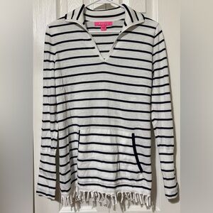 Lilly Pulitzer Crestwood Women's White Blue Maritime Striped Sweater, Size Small